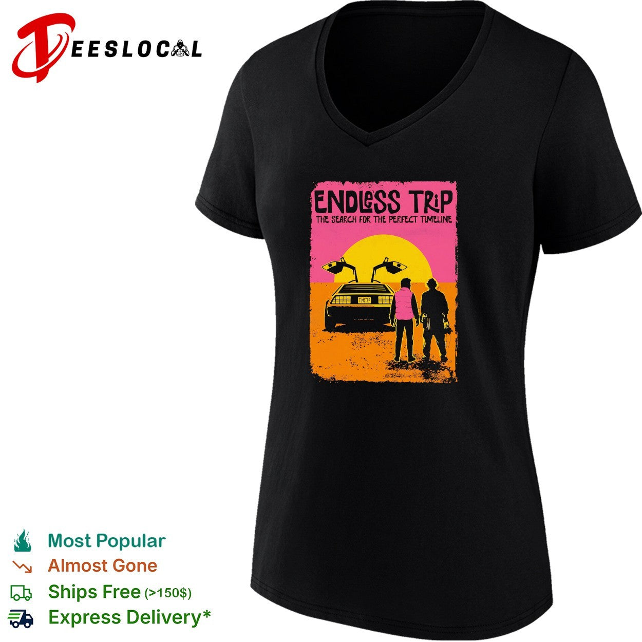 DeLorean car endless trip search for the perfect timeline shirt