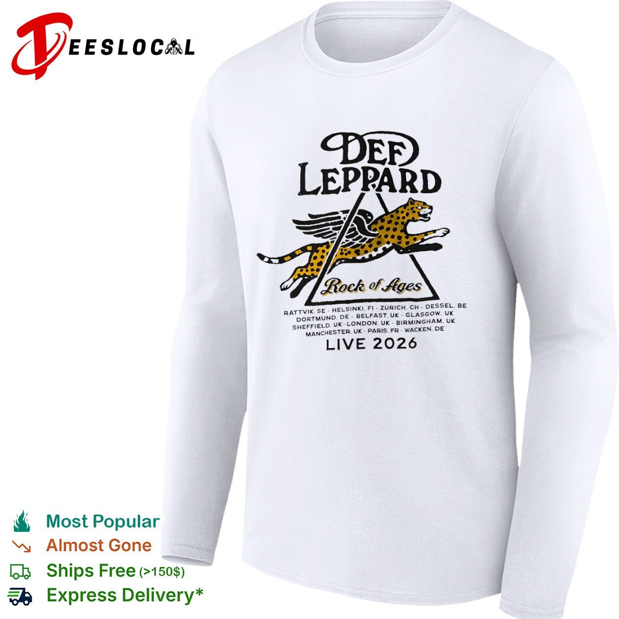 Def Leppard Rock of Ages Live 2026 tour Rattvik Helsinki Zurich Dessel Dortmund shirt