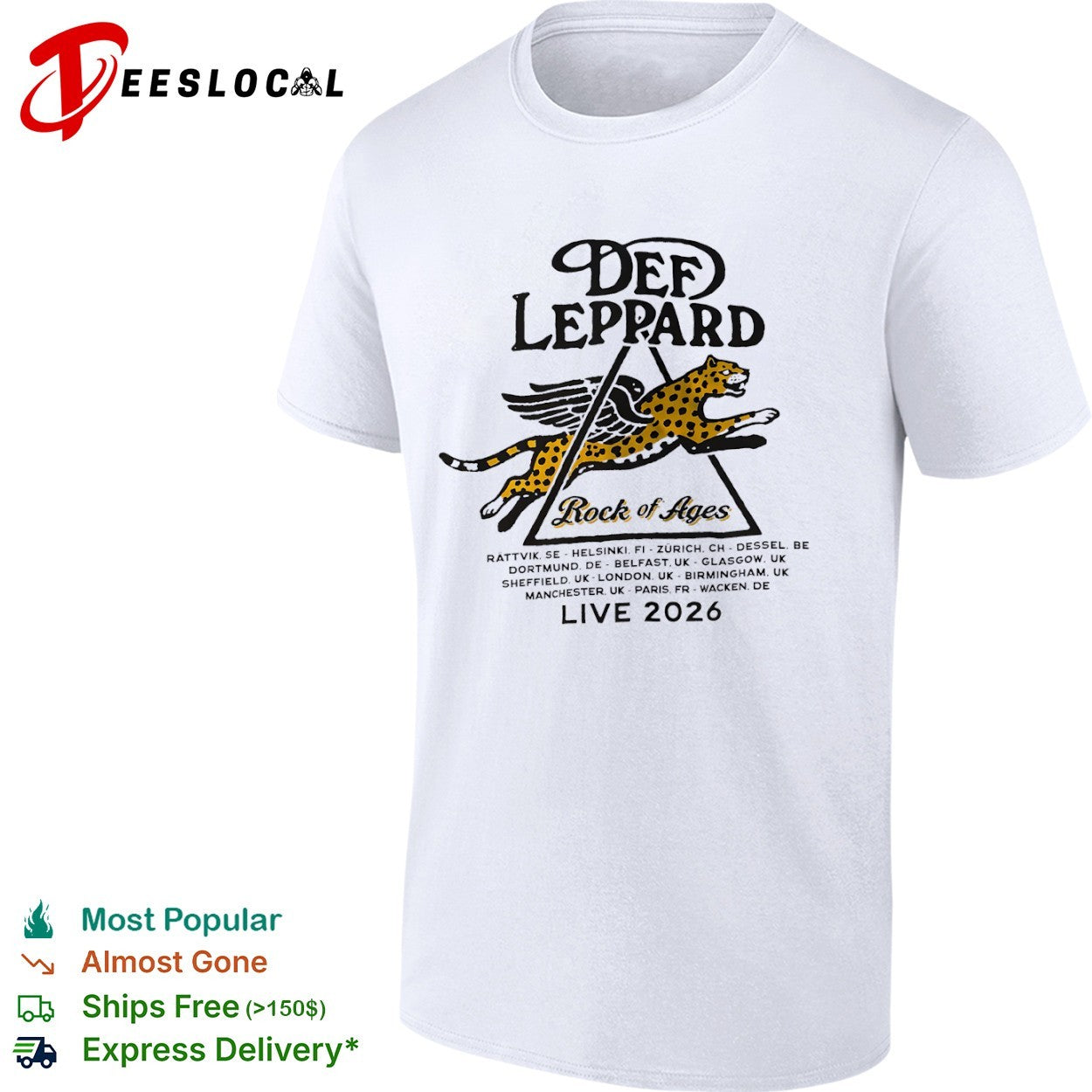 Def Leppard Rock of Ages Live 2026 tour Rattvik Helsinki Zurich Dessel Dortmund shirt