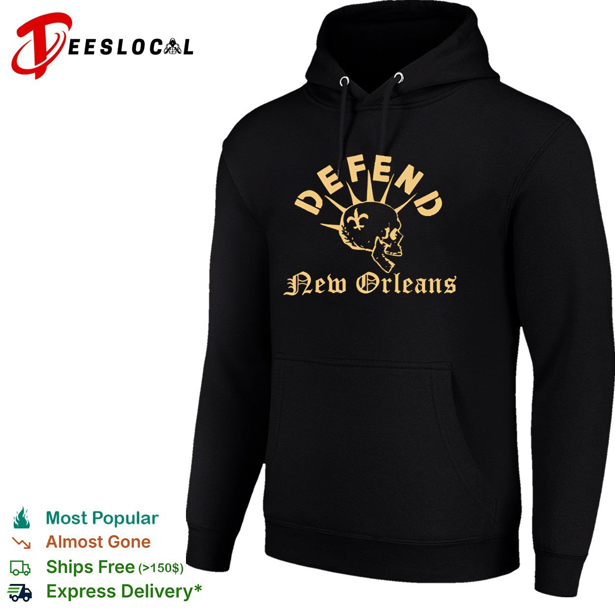 Defend New Orleans fleur-de-lis skull mohawk gothic bold art shirt