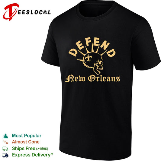 Defend New Orleans fleur-de-lis skull mohawk gothic bold art shirt