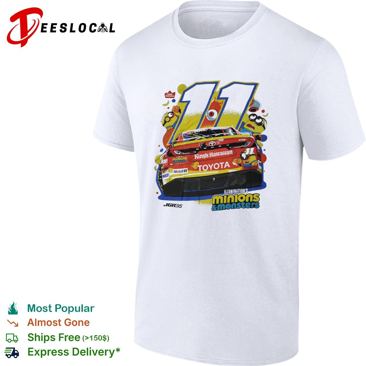 Denny Hamlin Joe Gibbs Racing 11 King Hawaiian Minions and Monsters NASCAR shirt