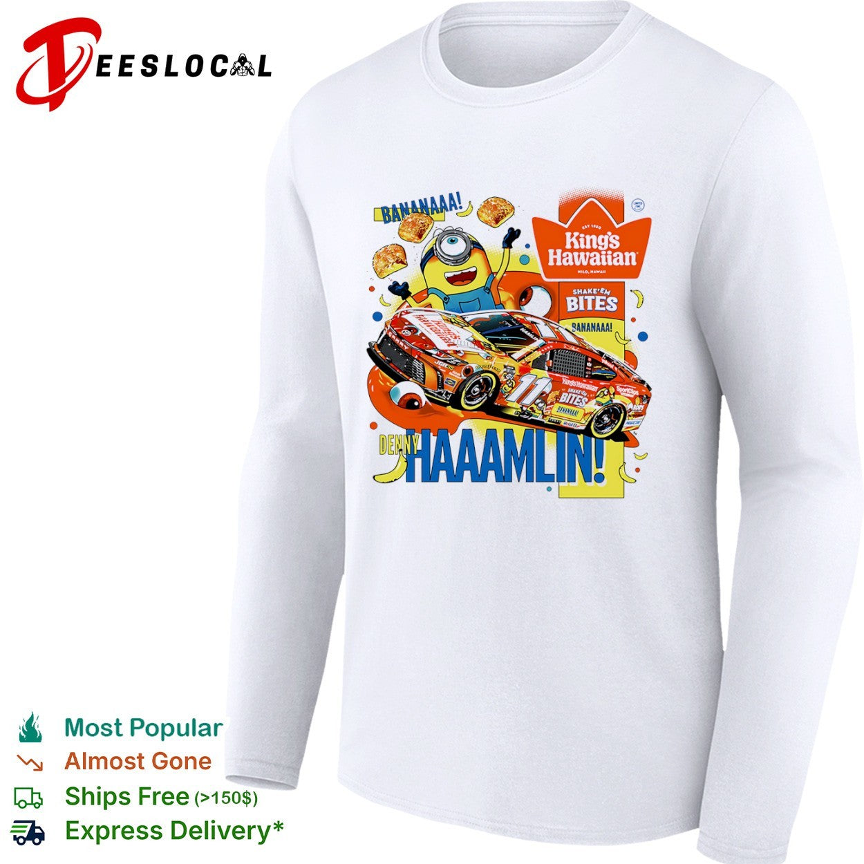 Denny Hamlin Joe Gibbs Racing NASCAR Minions King’s Hawaiian Shake’em Bites shirt