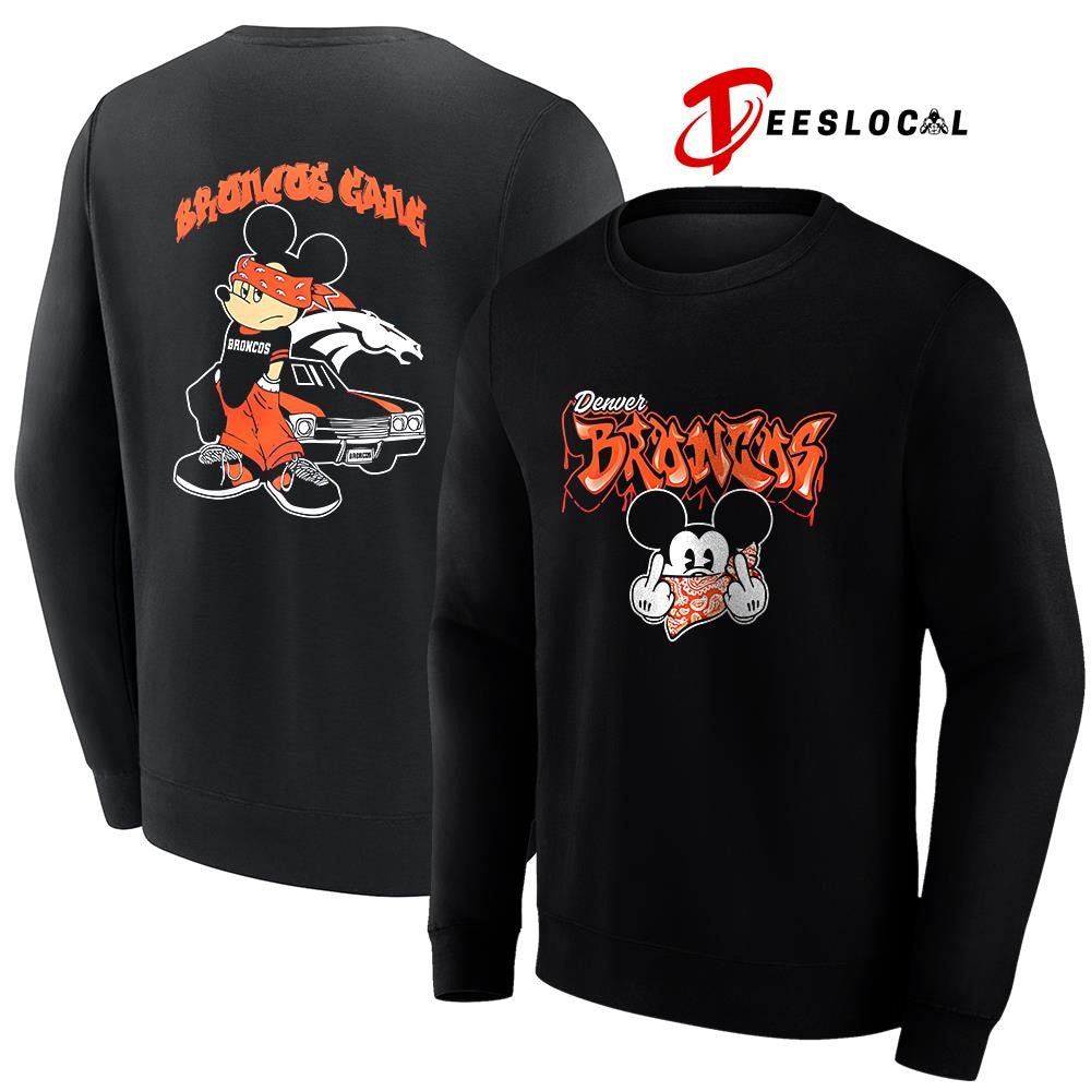 Denver Broncos x Gangsta Mickey Mouse middle finger shirt