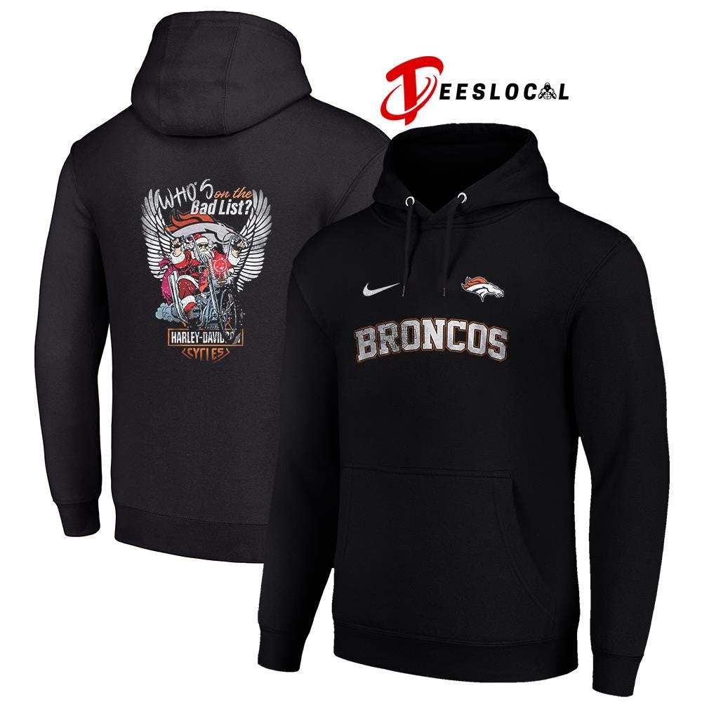 Denver Broncos x Harley Davidson Santa Claus who’s on the bad list graphic shirt