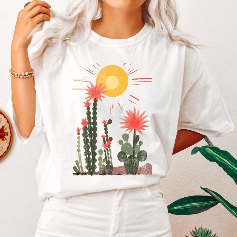 Desert Cactus Tshirt, Sun Succulent,  Western, Plants, Women's Crew Neck, Crewneck