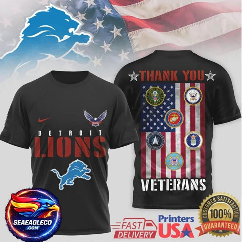 Detroit Lions Military Appreciation “Thank You Veterans”Two Sided Shirt