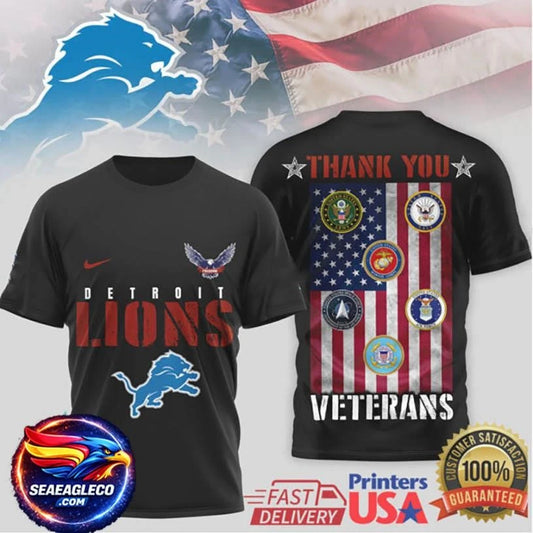 Detroit Lions Military Appreciation “Thank You Veterans”Two Sided Shirt
