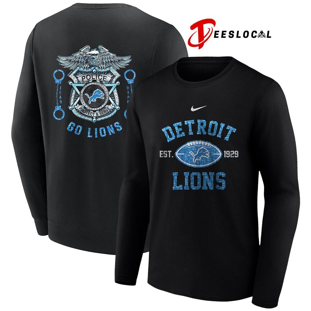 Detroit Lions law enforcement tribute protect and serve logo shirt
