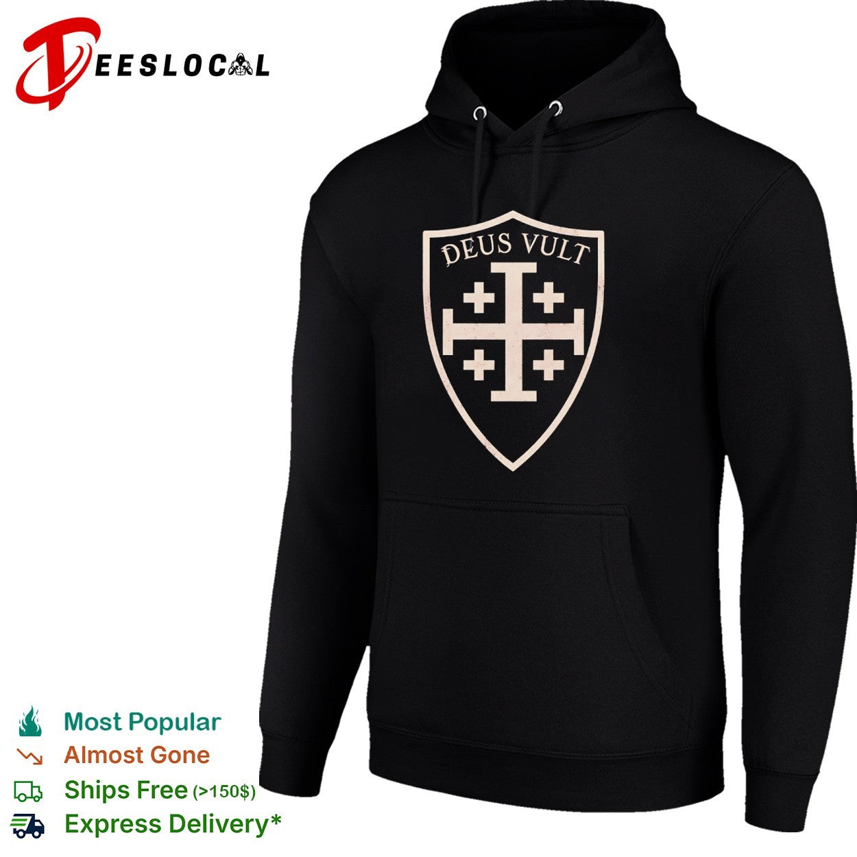 Deus Vult Jerusalem Cross Shield Medieval Crusader Symbol Knights Templar shirt