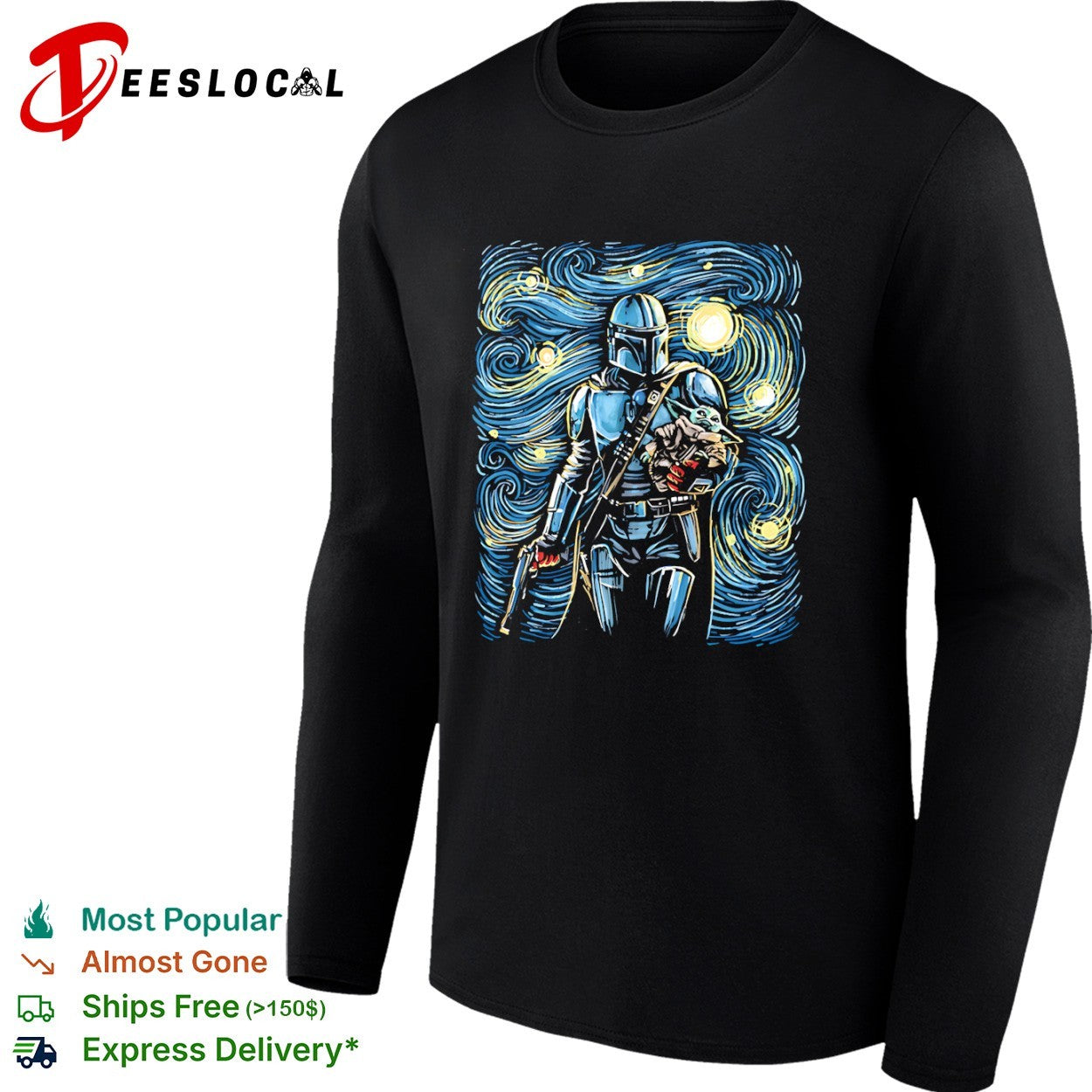 Din Djarin and Din Grogu in the style of Van Gogh’s Starry Night shirt