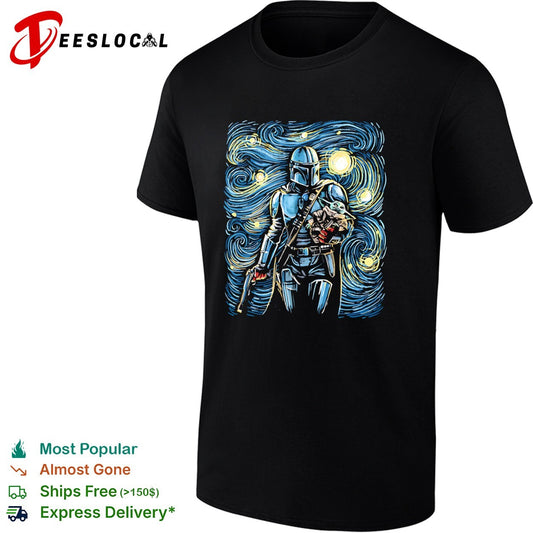 Din Djarin and Din Grogu in the style of Van Gogh’s Starry Night shirt