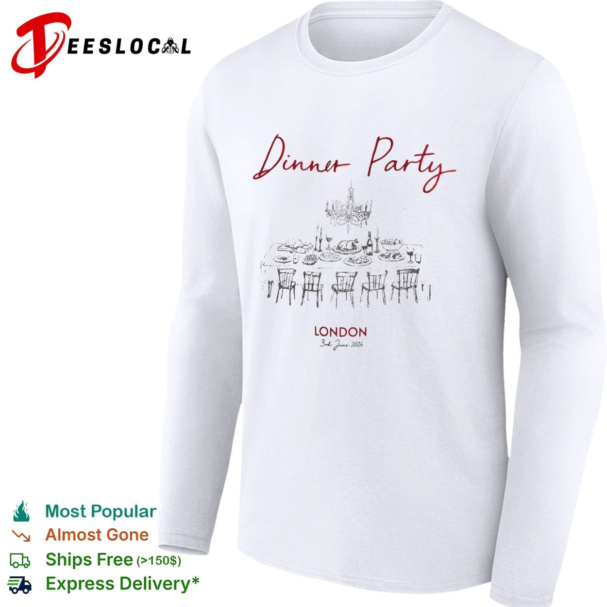 Dinner Party London 3rd June 2026 Table Chandelier Wine shirt