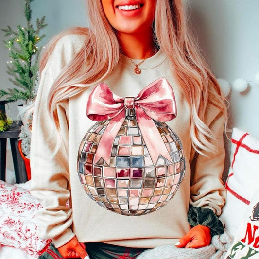 Disco Ball New Year 2025 Sweatshirt, New Years Shirt, Pink Christmas Sweater, New Year Christmas Shirt, Coquette Disco Ball Sweatshirt, Retro Holidays Shirt, Holiday Vibes Sweatshirt