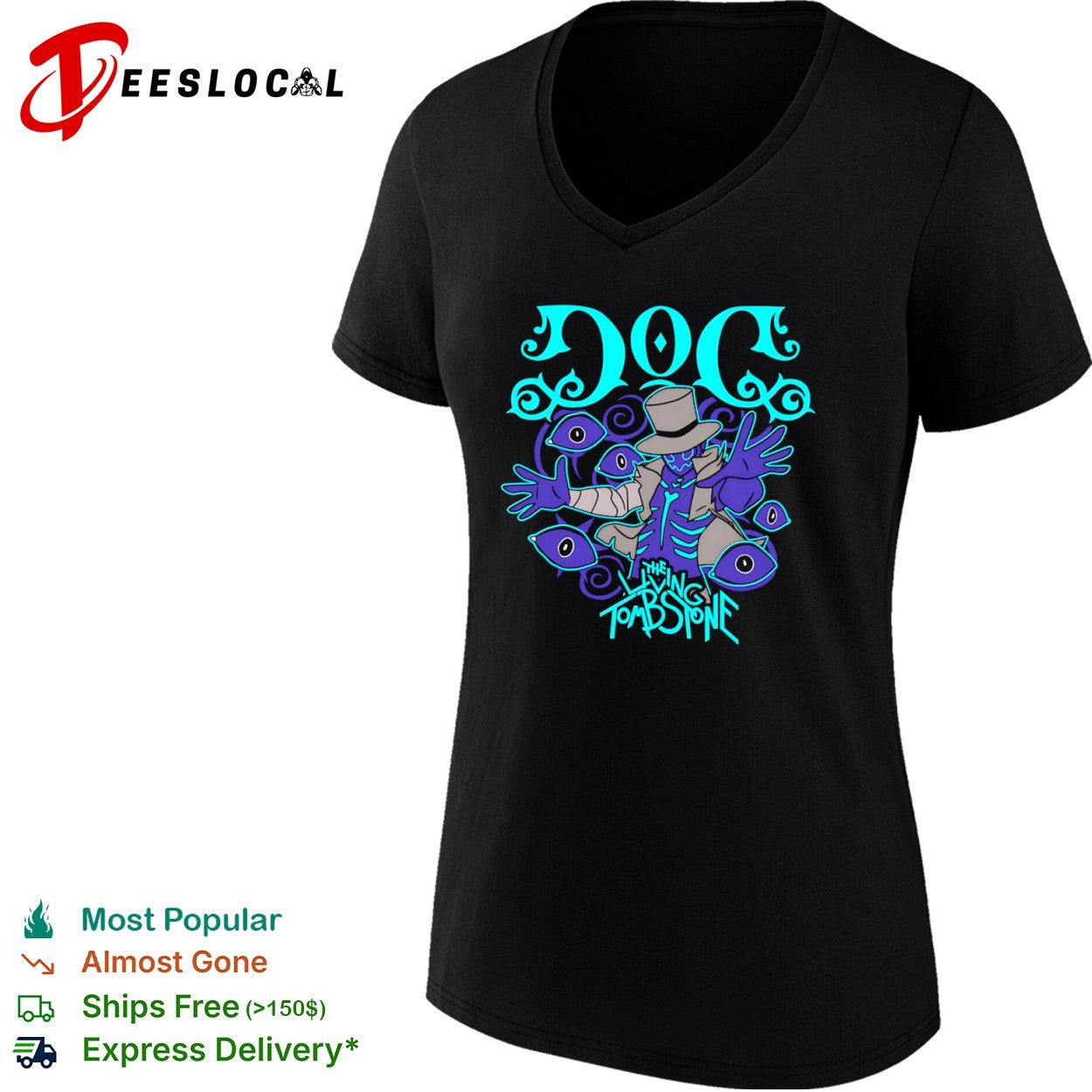 Doc The Living Tombstone skeleton hat eyes mystical occult symbol shirt