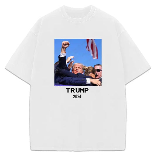 Donald Trump 2024 Raising Fist President 2024 Victory Custom Graphic T-Shirt Crewneck Cotton