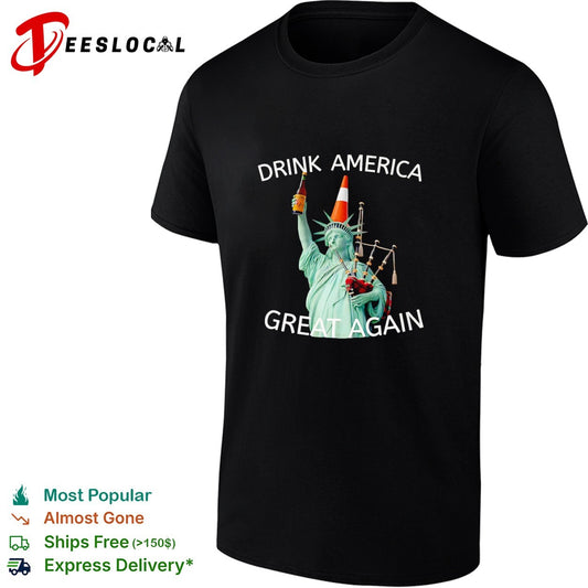 Drink America Great Again Statue of Liberty Traffic Cone and Bagpipes shirt
