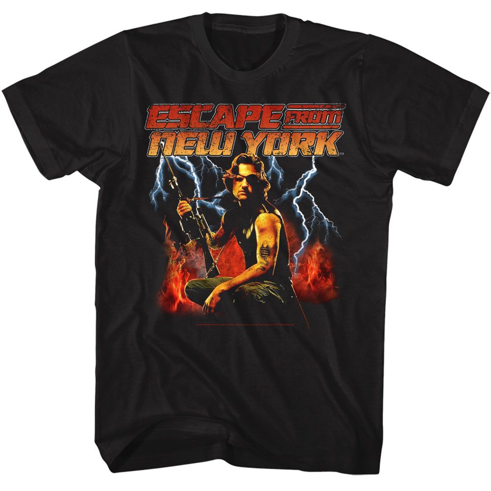 Escape From New York - Flames And Lightning - American Classics - Solid Black Adult Short Sleeve T-Shirt (Image 1)