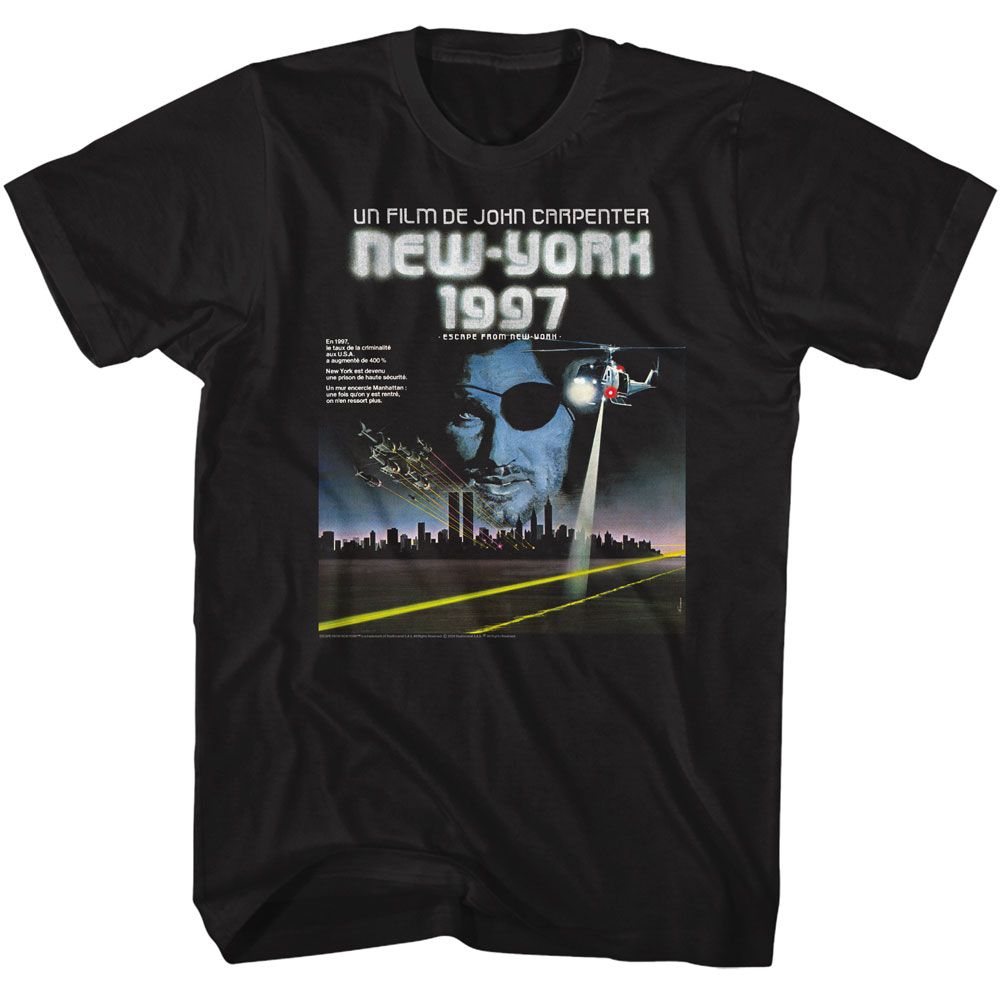Escape From New York - French Poster Image - American Classics - Solid Black Adult Short Sleeve T-Shirt (Image 1)