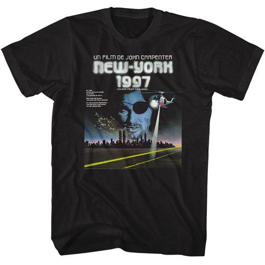 Escape From New York - French Poster Image - American Classics - Solid Black Adult Short Sleeve T-Shirt (Image 1)