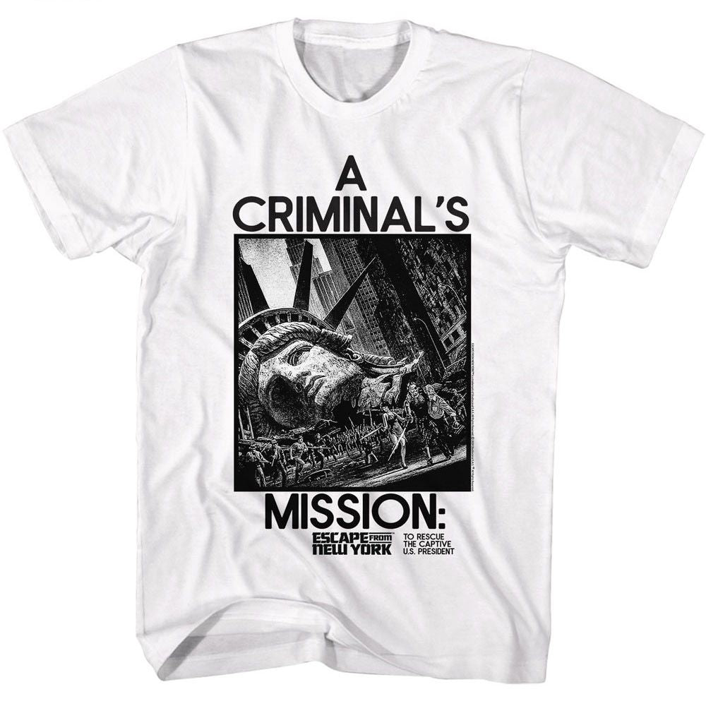 Escape From New York - A Criminals Mission - American Classics - Solid White Adult Short Sleeve T-Shirt Style001 (Image 1)