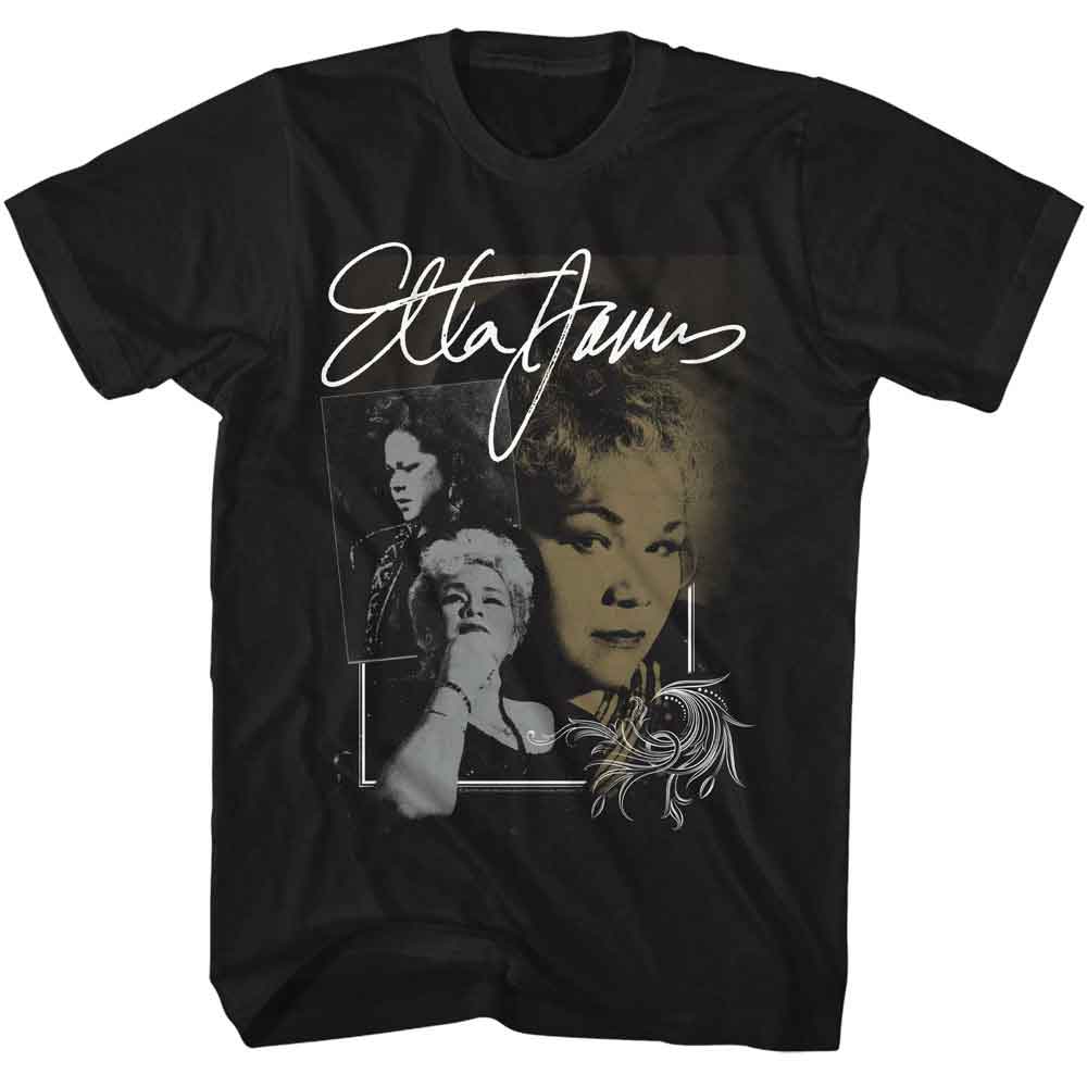 Etta James - Multi Photo - American Classics - Solid Black Adult Short Sleeve T-Shirt - clothing by TeeHivey.com (Image 1)