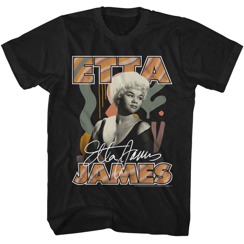 Etta James - Portrait And Shapes - American Classics - Solid Black Adult Short Sleeve T-Shirt (Image 1)
