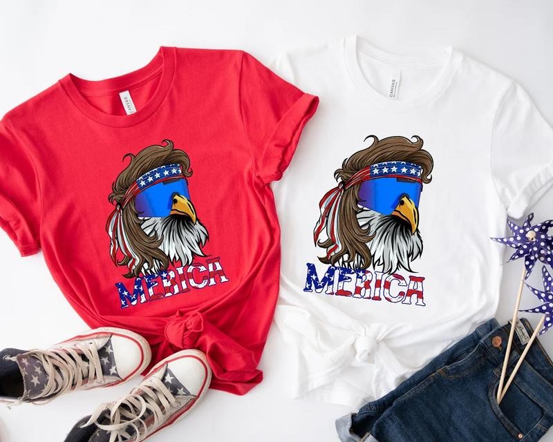 Eagle Merica Shirt, Merica Mullet Eagle Shirt, American Eagle, American Flag, 4th of July Shirt, Independence Day Tee, Shirt For 4th of July Menswear Top Underwear Tshirt