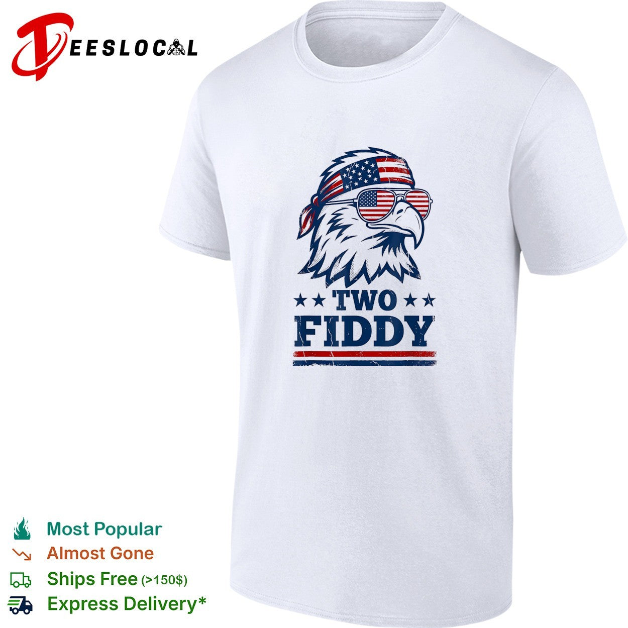 Eagle wearing flag bandana sunglasses two fiddy shirt