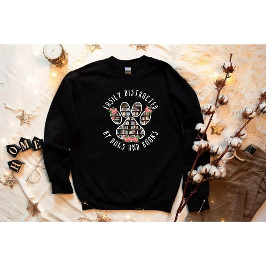 Easily Distracted Dogs And Books Sweatshirt, Book Lover Sweat, Gift For Librarian, Library Sweatshirt, Book Nerd Sweat, Gift For Book Lover