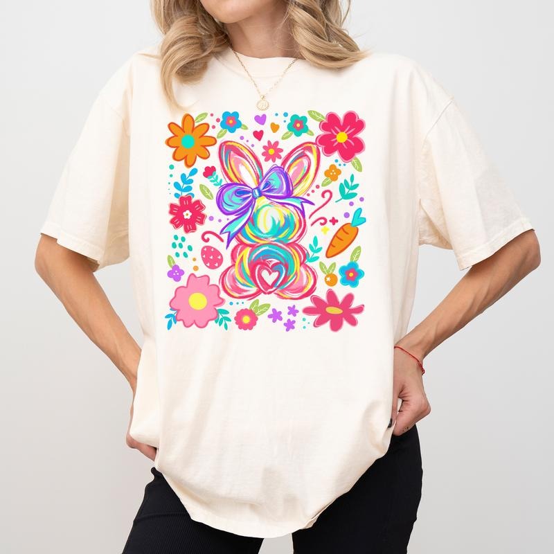 Easter Bunny Comfort Colors Shirt, Coquette Bow Bunny T-shirt, Rabbit Graphic Tee, Bunny Floral Clothing, Happy Easter Outfits, Coquette Easter Shirt