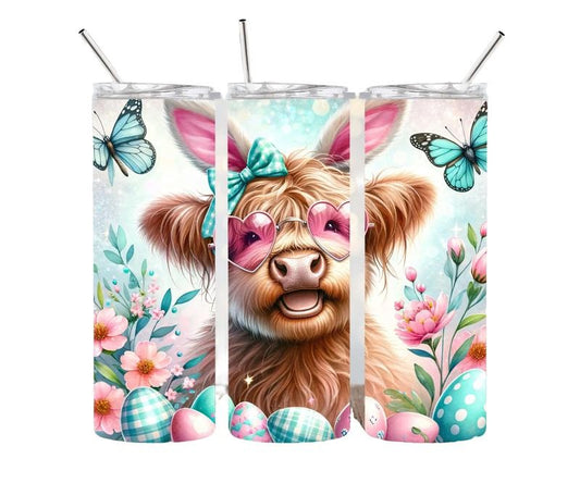 Easter Bunny Highland Cow 20oz Stainless steel tumbler