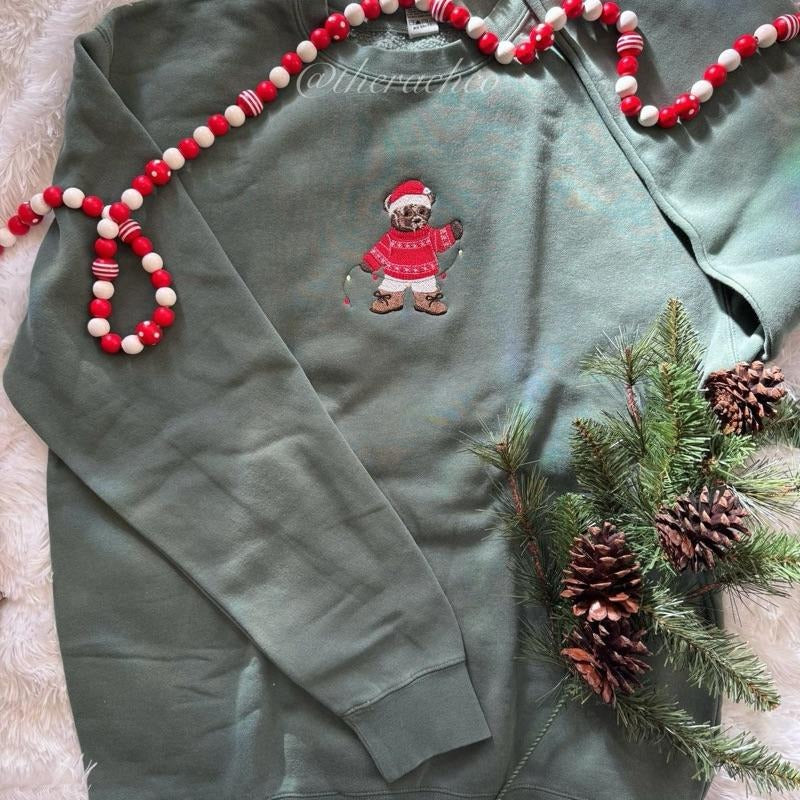 Embroidered Teddy Bear Sweatshirt, Christmas Sweatshirt, Cute Pol o Bear Sweatshirt