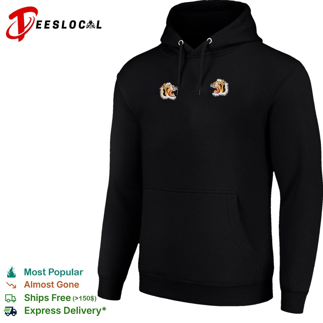 Embroidered Tiger Head Design on Black Apparel Premium Quality Cotton Crewneck shirt