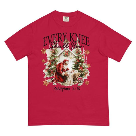Every Knee Shall Bow Philippians 2:10 Comfort Colors Shirt, Cute Jesus Tshirt for Women, Christmas tee, Holiday Season Shirt, Oversized Crewneck Tee