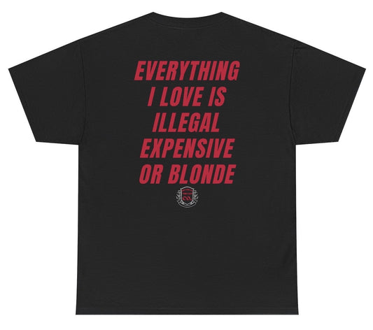 Everything I Love Is Illegal Expensive Or Blonde Tee - clothing by TeeHivey.com (Image 1)