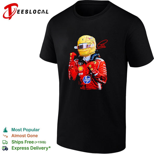 F1 Ferrari driver yellow helmet portrait autograph art shirt