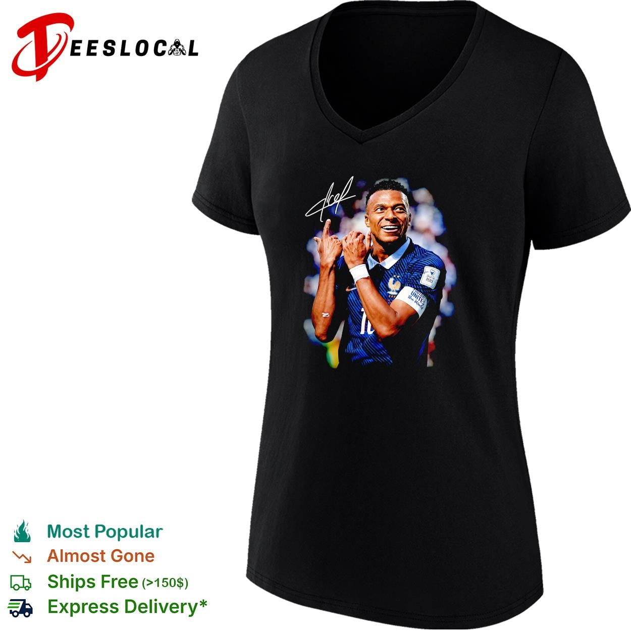 Kylian Mbappe France number 10 hand gesture celebration signature poster shirt