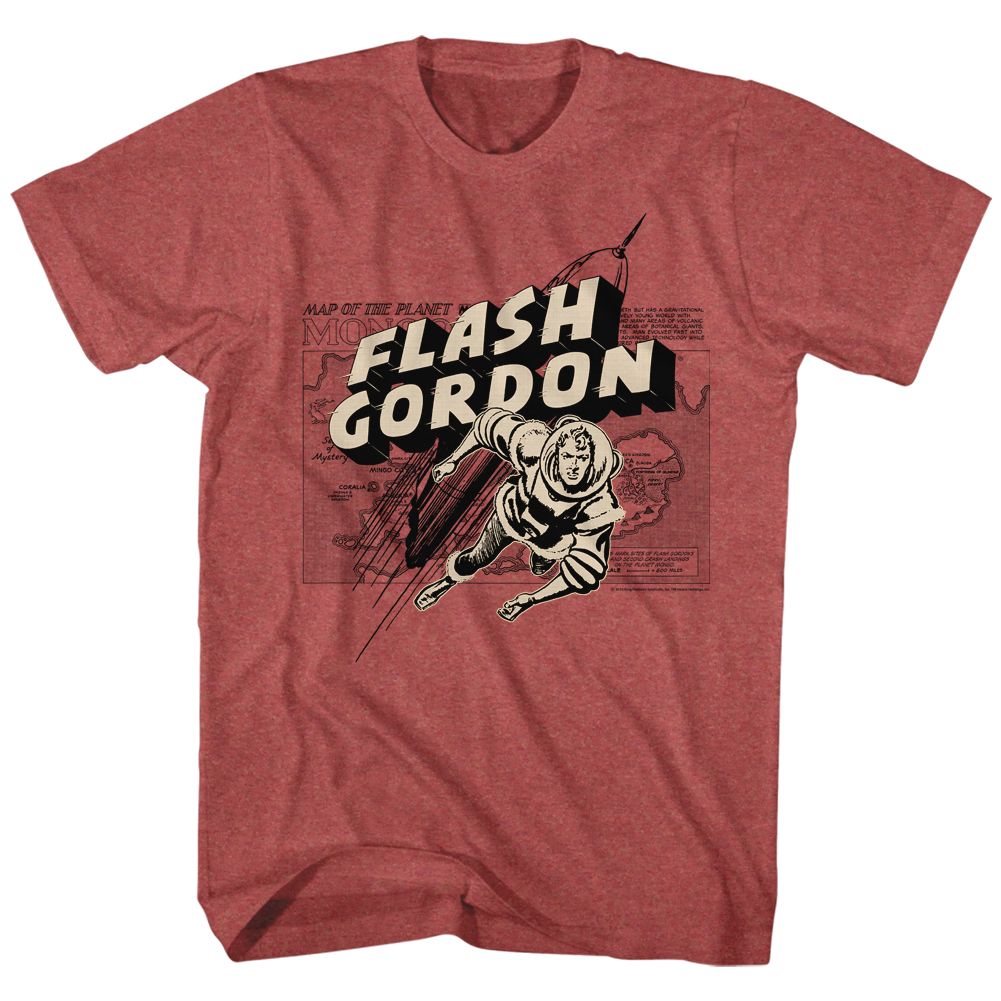 Flash Gordon - Map Rocket Flash - Short Sleeve - Heather - Adult - T-Shirt