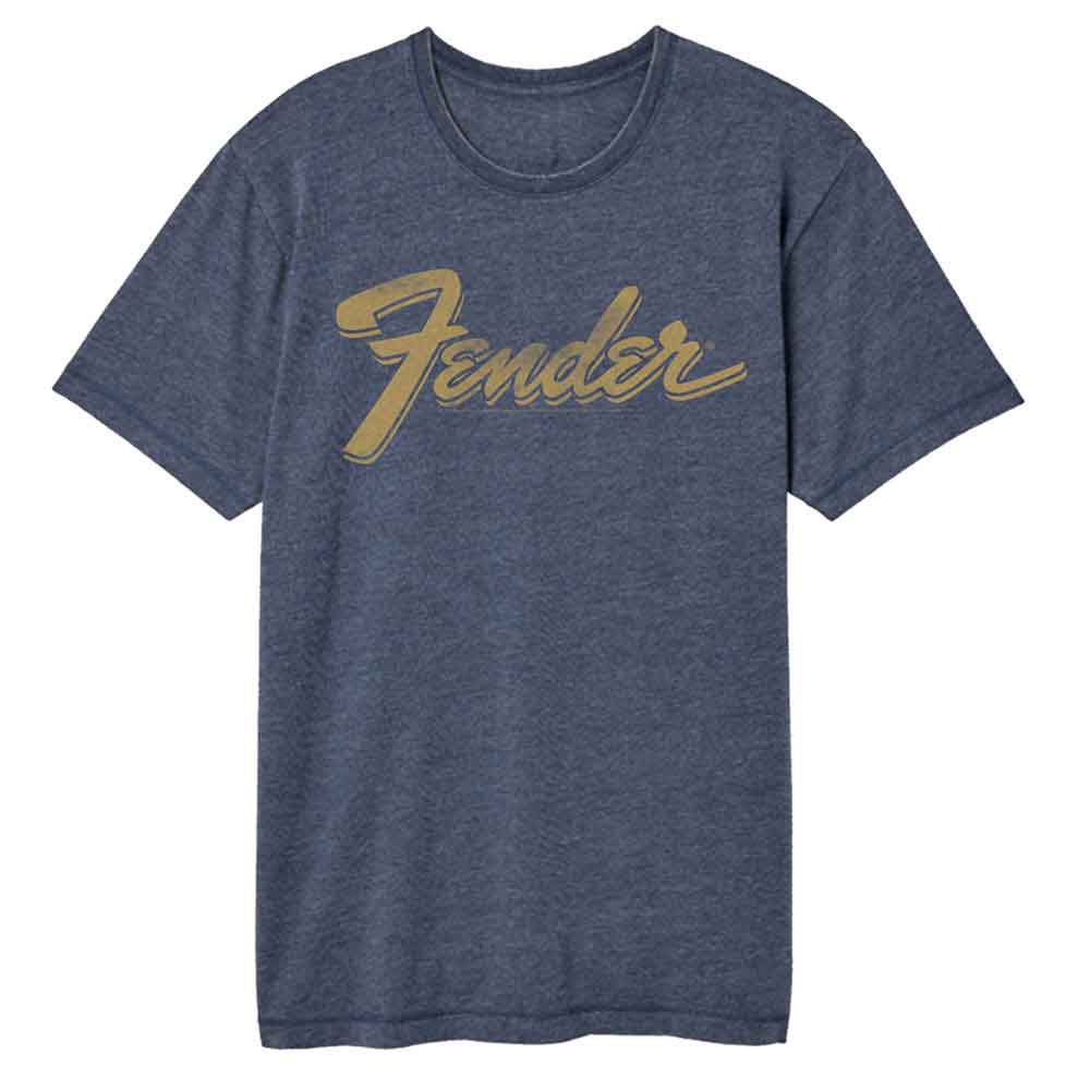 Fender - Worn Logo - American Classics - Solid Blue Adult Short Sleeve Vintage Wash T-Shirt