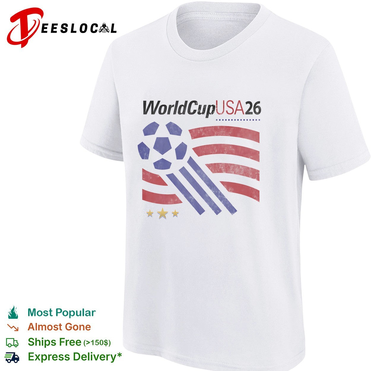 FIFA World Cup USA 2026 soccer ball flag stripes vintage distressed logo shirt