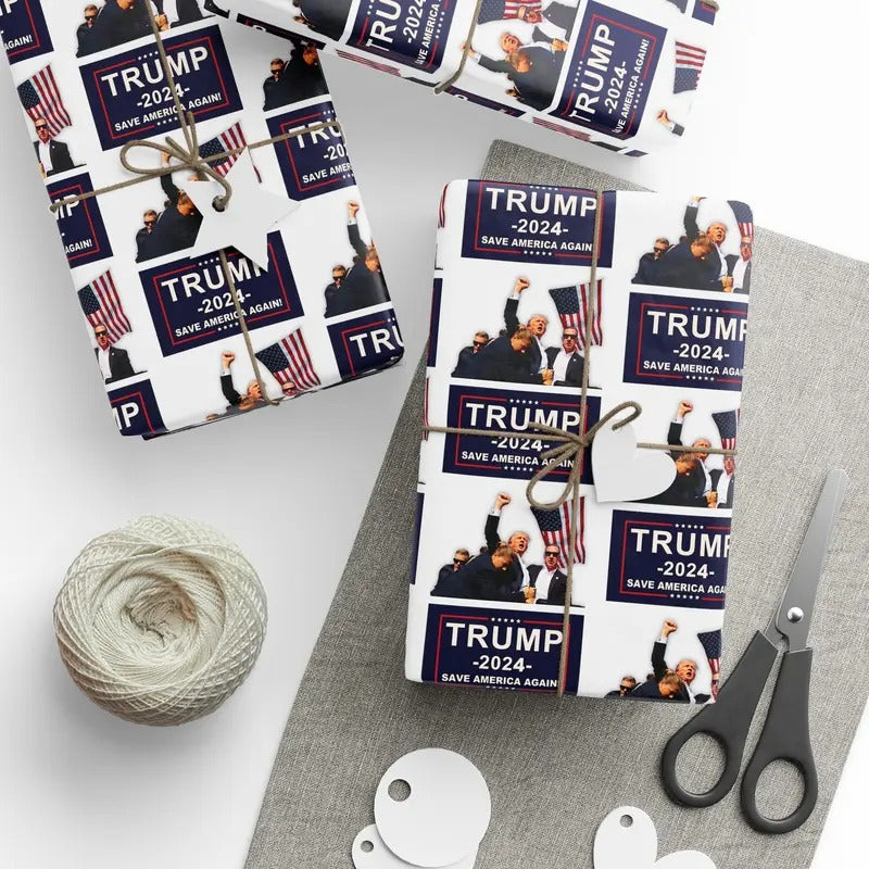 FIGHT Trump Wrapping Paper Trump Fan Gift Wrap featuring the iconic photo from his assasination attempt Trump Gift Birthday Trump Gift