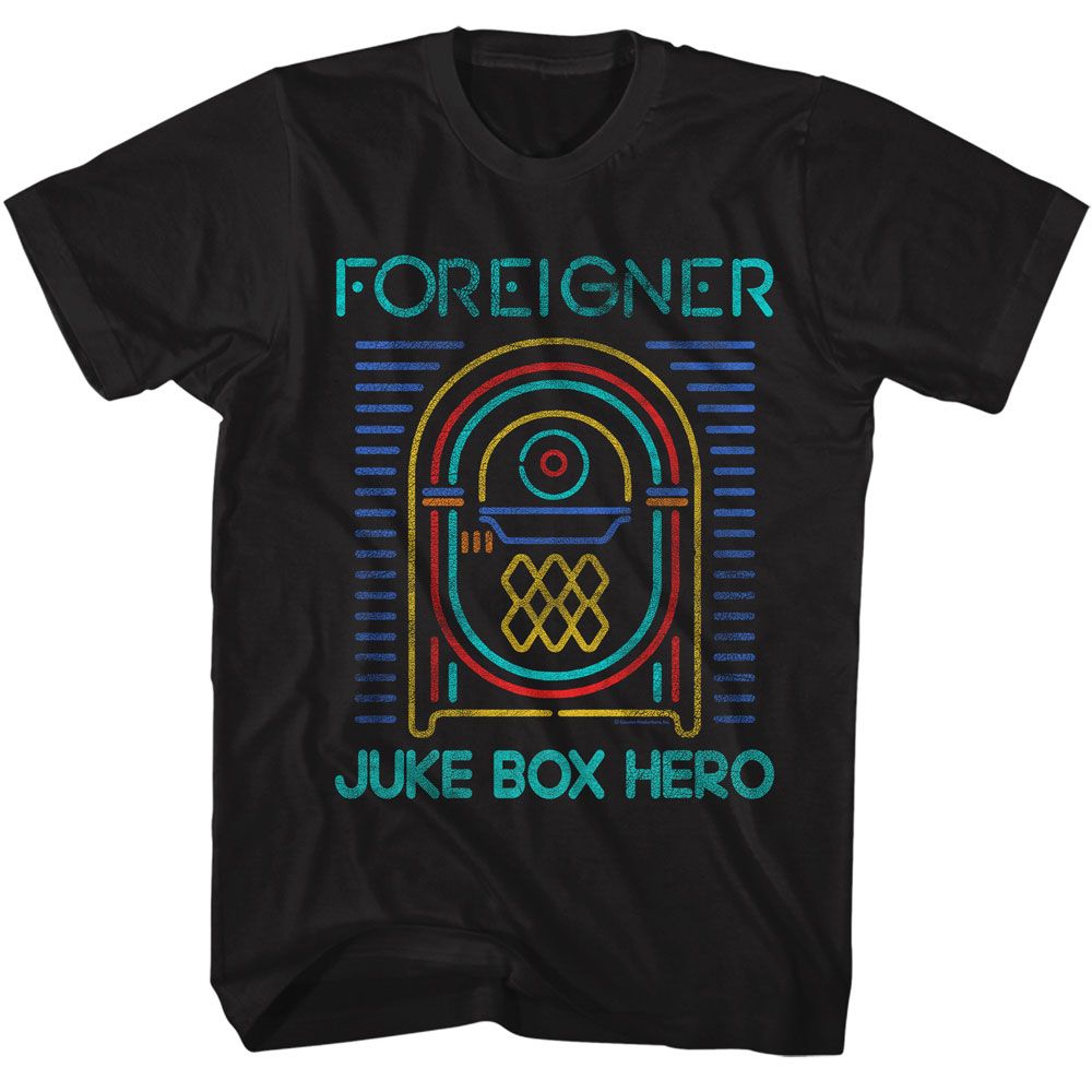 Foreigner - Juke Box Hero - American Classics - Solid Black Adult Short Sleeve T-Shirt