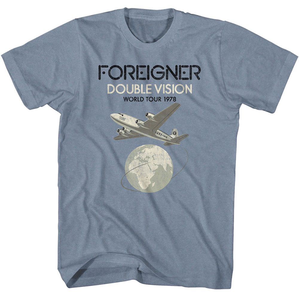Foreigner - Double Vision - American Classics - Heather Blue Adult Short Sleeve T-Shirt