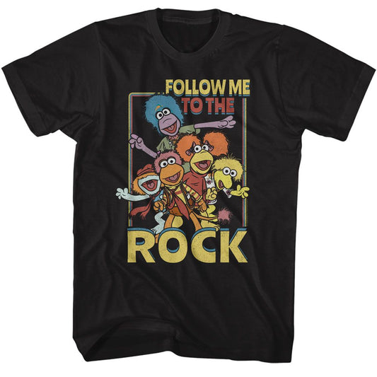Fraggle Rock - Follow Me To The Rock - American Classics - Solid Black Adult Short Sleeve T-Shirt