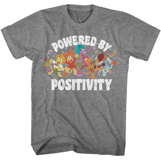 Fraggle Rock - Powered By Positivity - American Classics - Solid Gray Adult Short Sleeve T-Shirt