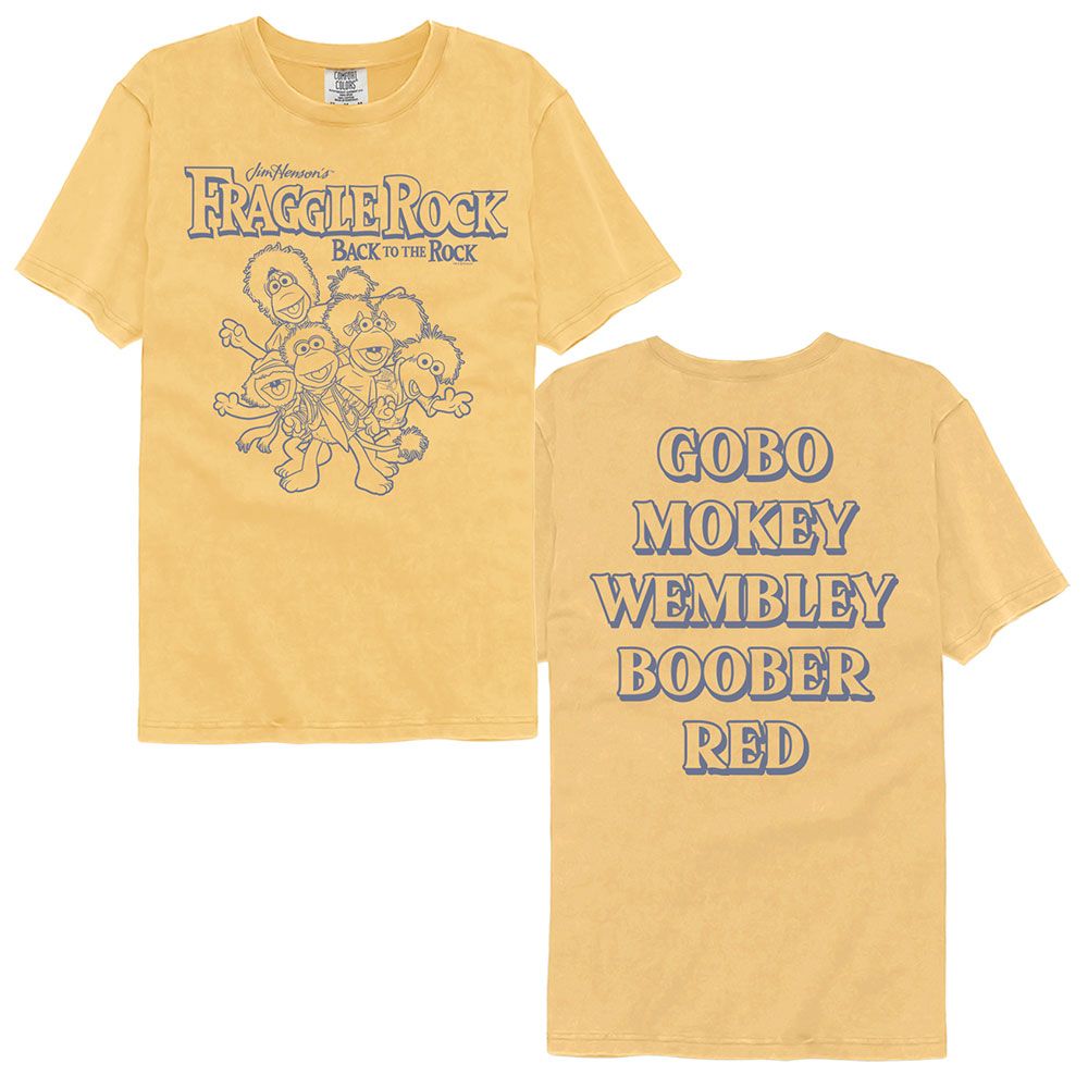 Fraggle Rock - Names On Back - American Classics - Solid Yellow Adult Short Sleeve Comfort Color T-Shirt