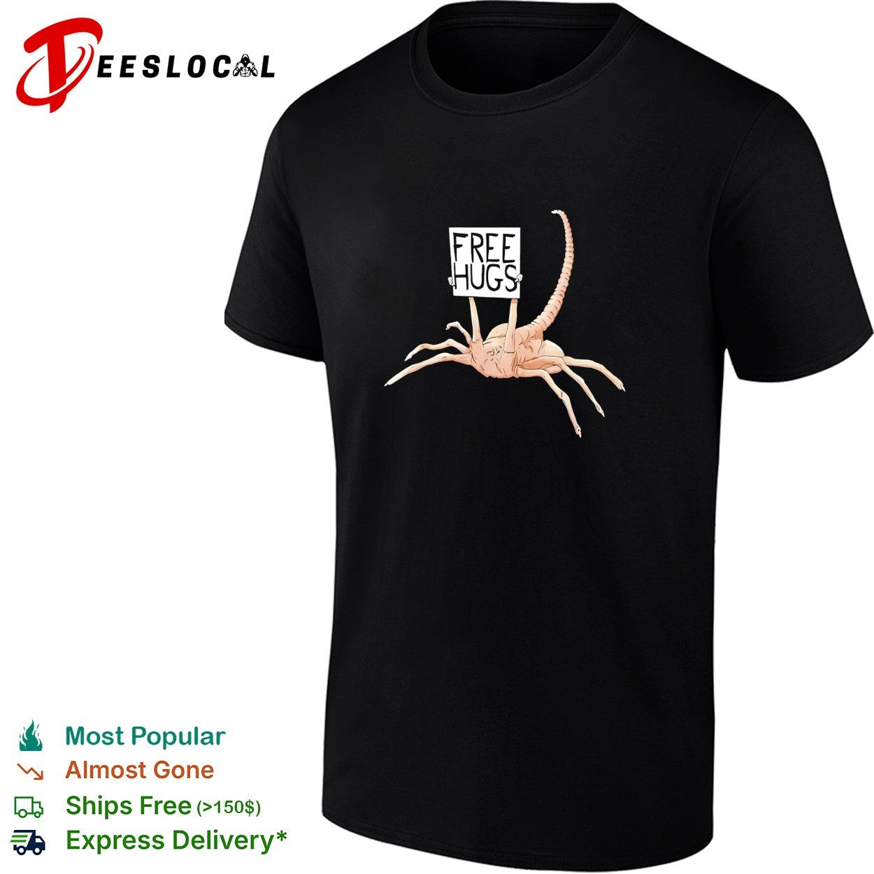Facehugger holding Free Hugs sign shirt