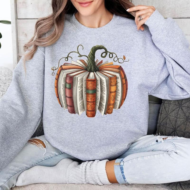 Fall Book Pumpkin Halloween Shweatshirt, Halloween Book Lover Shirt, Fall Bookish Tee, Pumpkin Book Shirt, Pumpkin Sweater