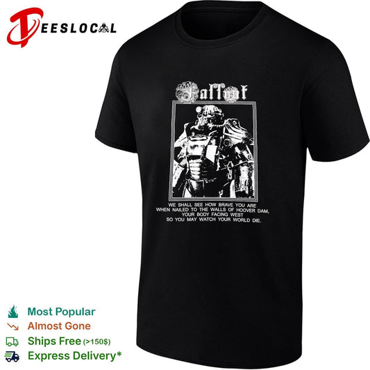 Fallout video game Brotherhood of Steel power armor Hoover Dam quote shirt